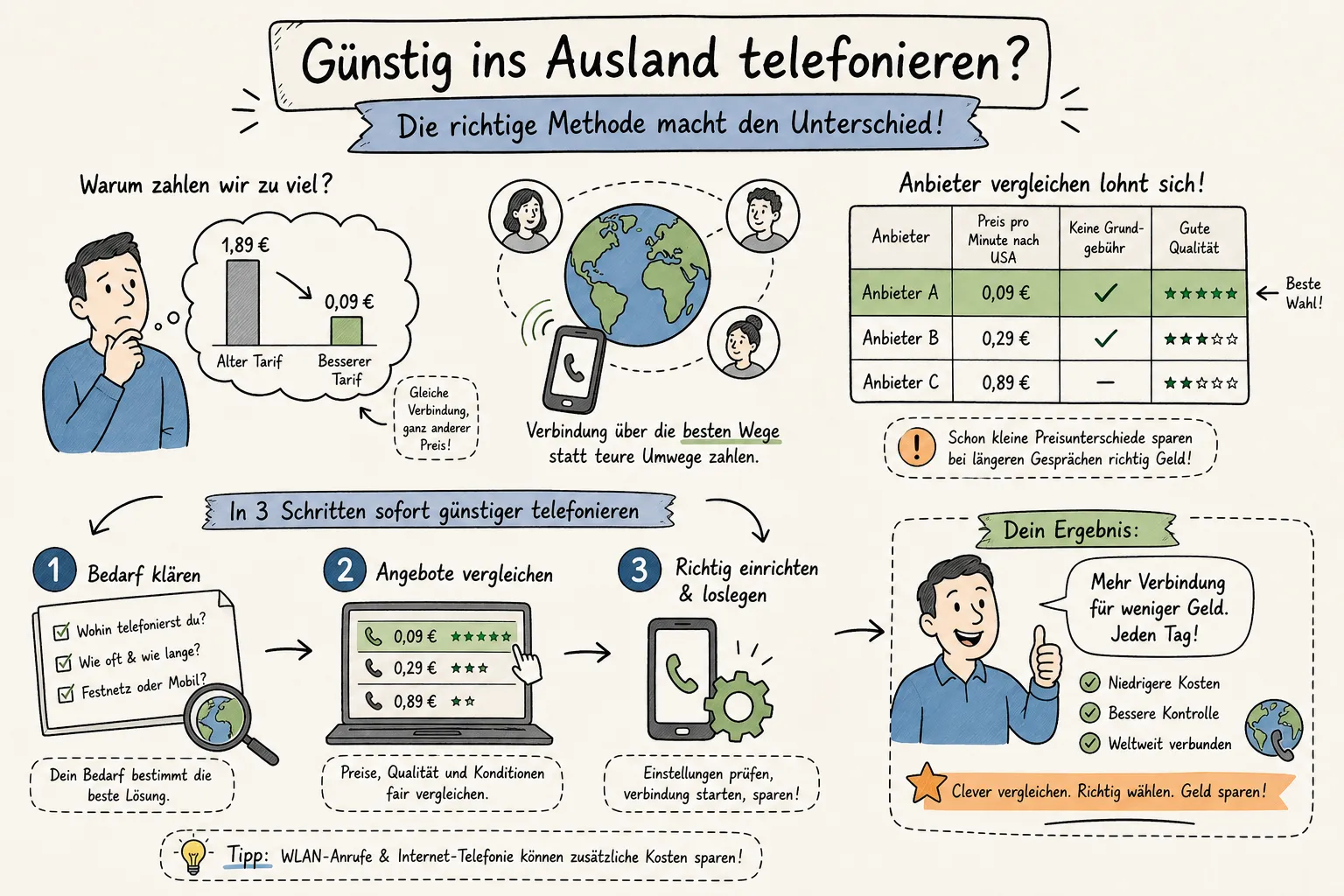 Günstig ins Ausland telefonieren - Die richtige Methode macht den Unterschied
